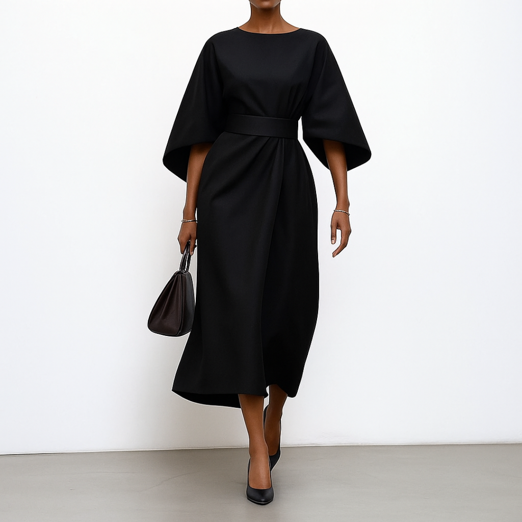 Eldra | Vestido maxi de tacto satinado con manga murciélago