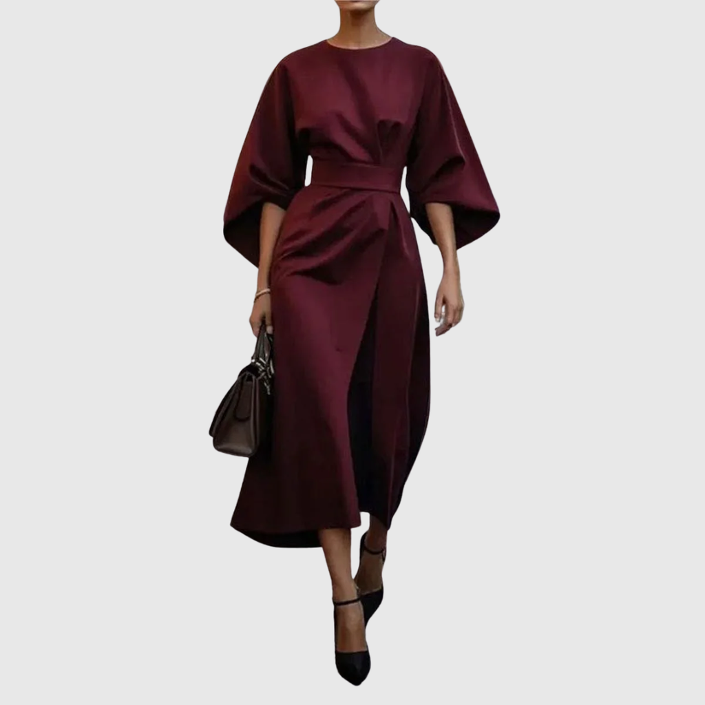 Eldra | Vestido maxi de tacto satinado con manga murciélago