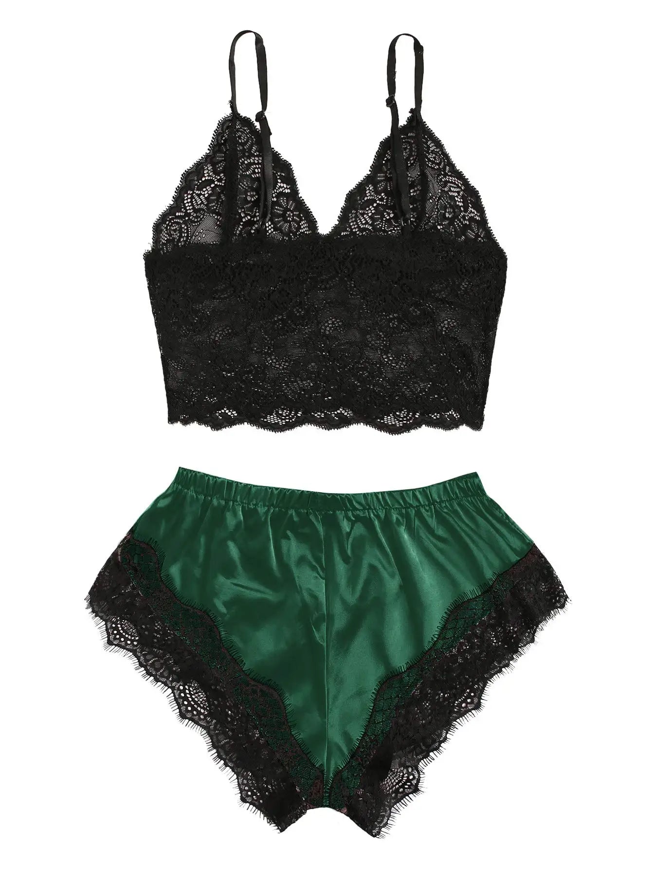 Conjunto de Pijama Sexy de Encaje para Mujer – 2 Piezas, Elegante y Cómodo