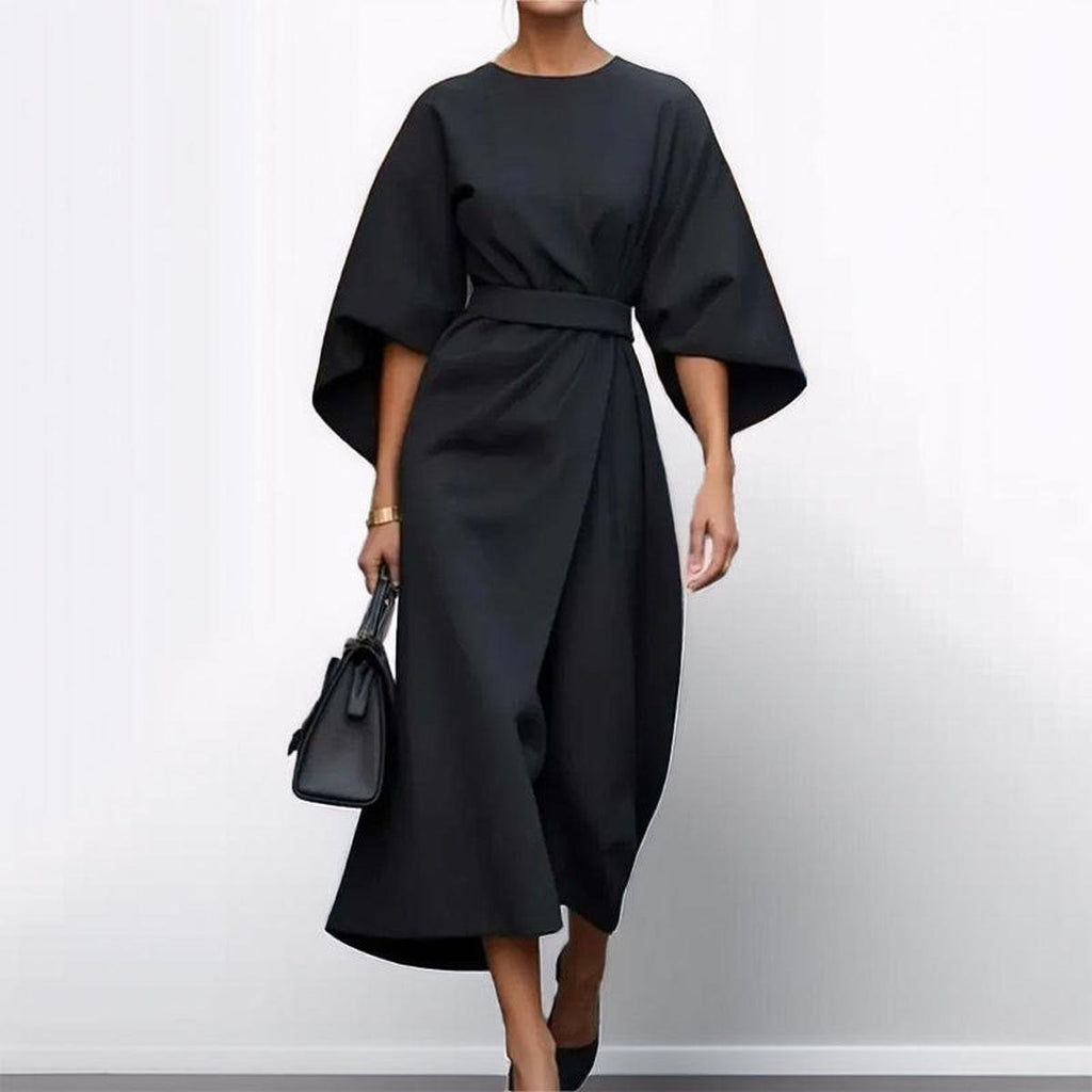Eldra | Vestido maxi de tacto satinado con manga murciélago