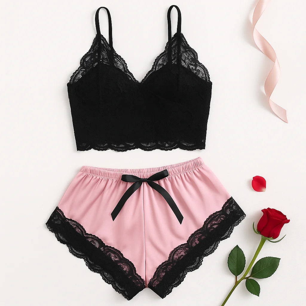 Conjunto de Pijama Sexy de Encaje para Mujer – 2 Piezas, Elegante y Cómodo