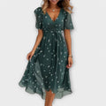 Isolde | Vestido midi envolvente floral con escote en V