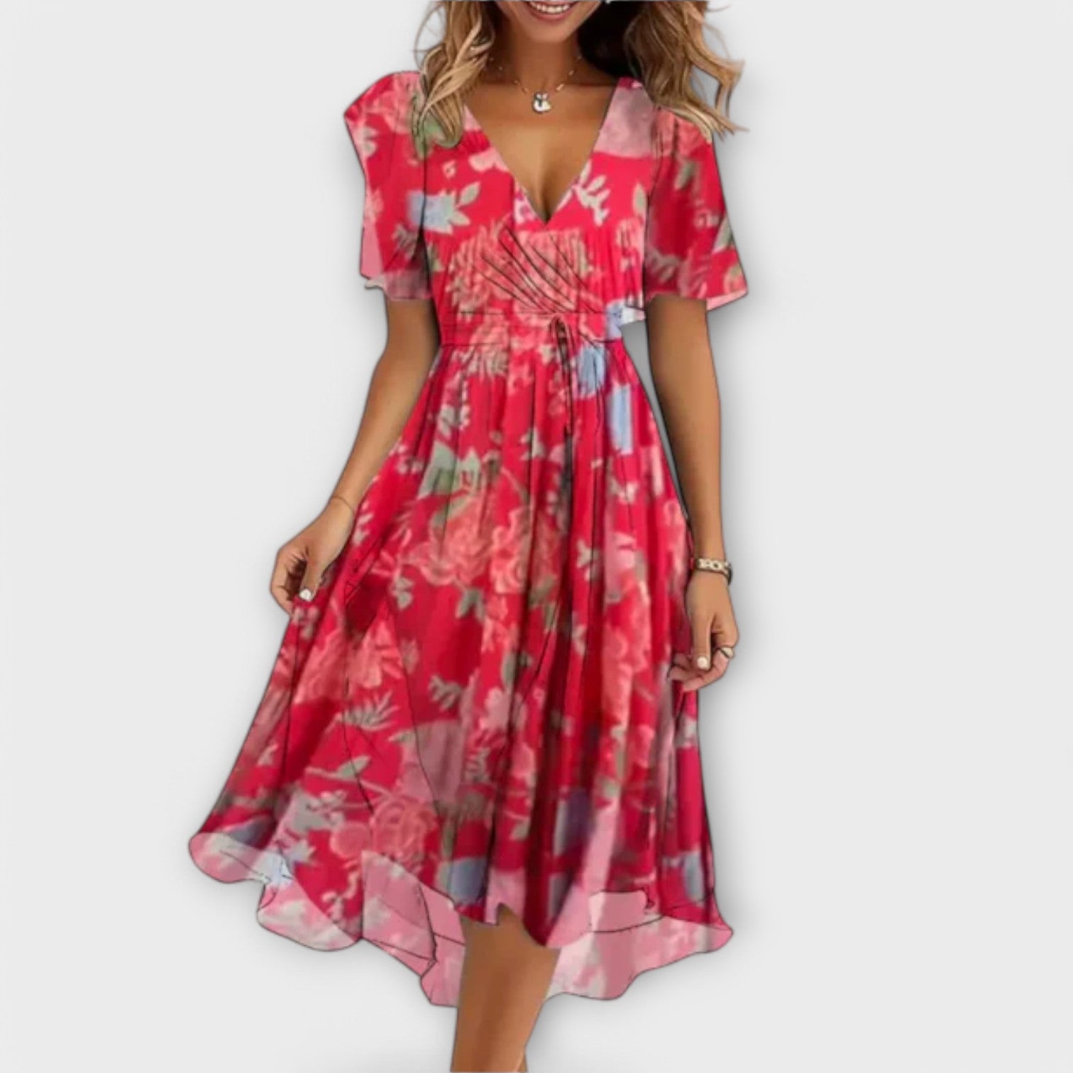 Isolde | Vestido midi envolvente floral con escote en V