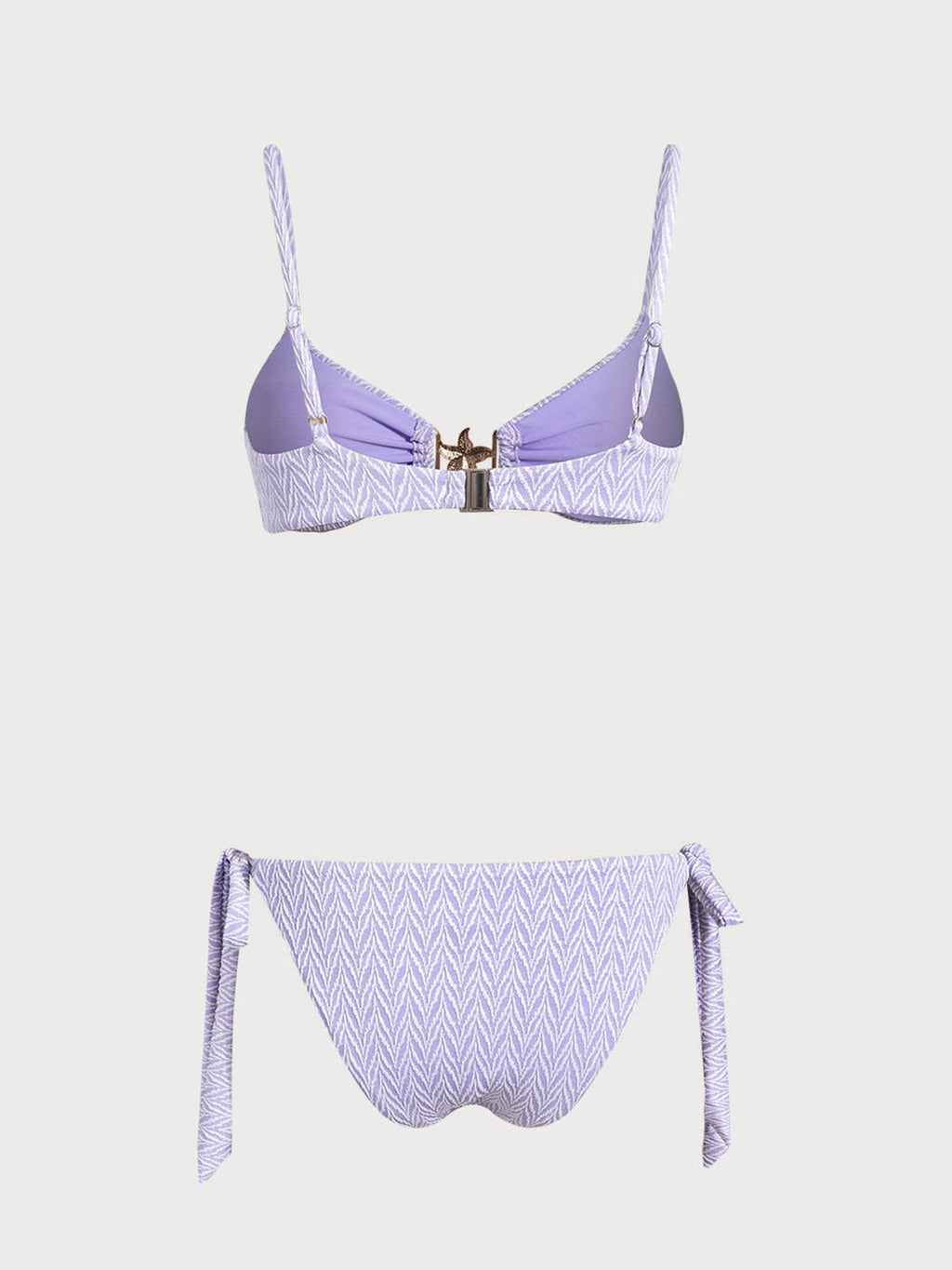 Conjunto de bikini morado con estampado geométrico de estrellas