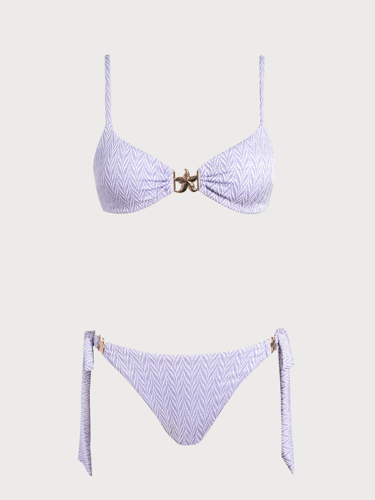 Conjunto de bikini morado con estampado geométrico de estrellas