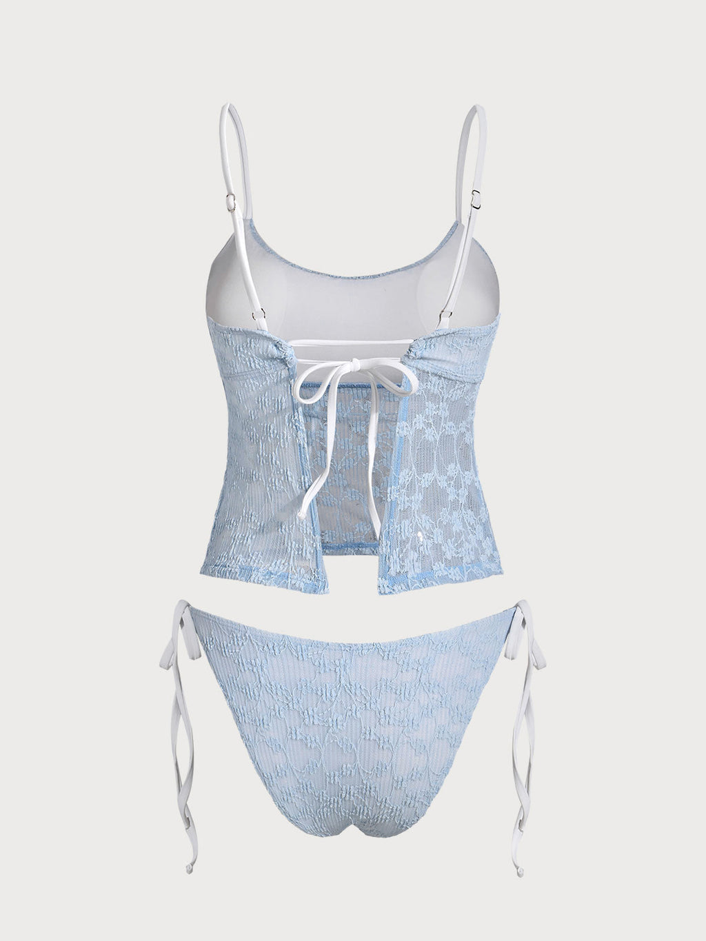 Conjunto de tankini de encaje azul claro con contraste