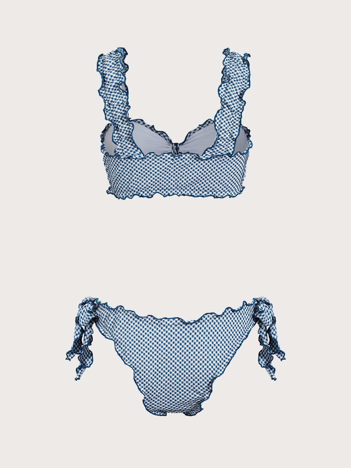 Conjunto de bikini con diseño retorcido a cuadros azules