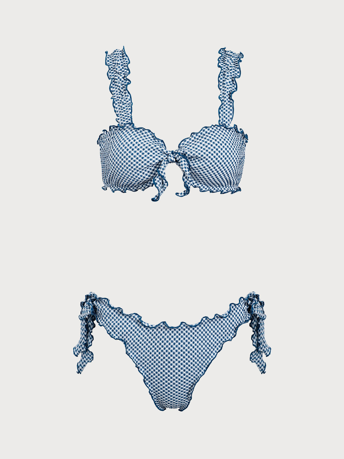 Conjunto de bikini con diseño retorcido a cuadros azules