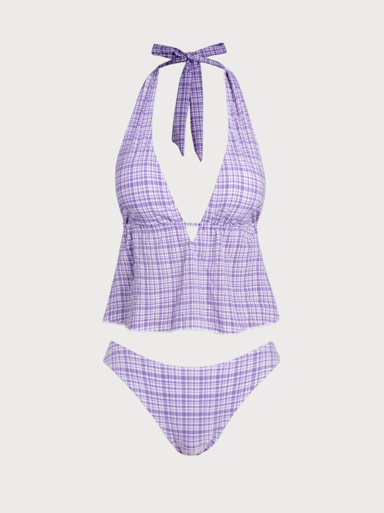 Conjunto de tankini a cuadros con escote en V profundo negro
