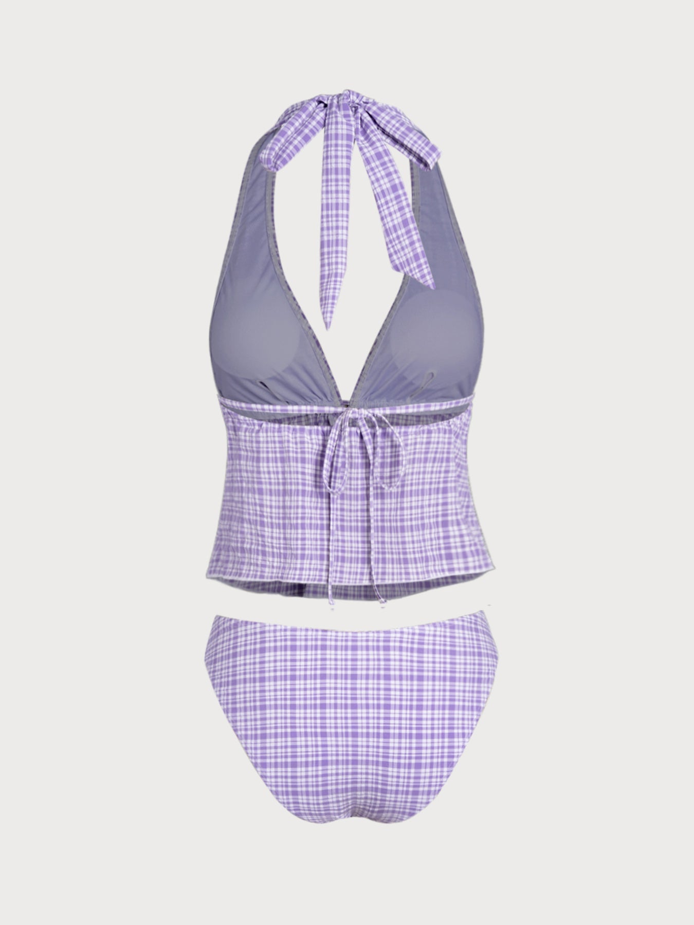 Conjunto de tankini a cuadros con escote en V profundo negro