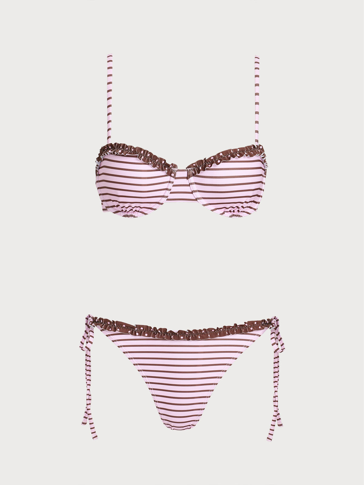 Conjunto de bikini con aros y encaje rosa en contraste