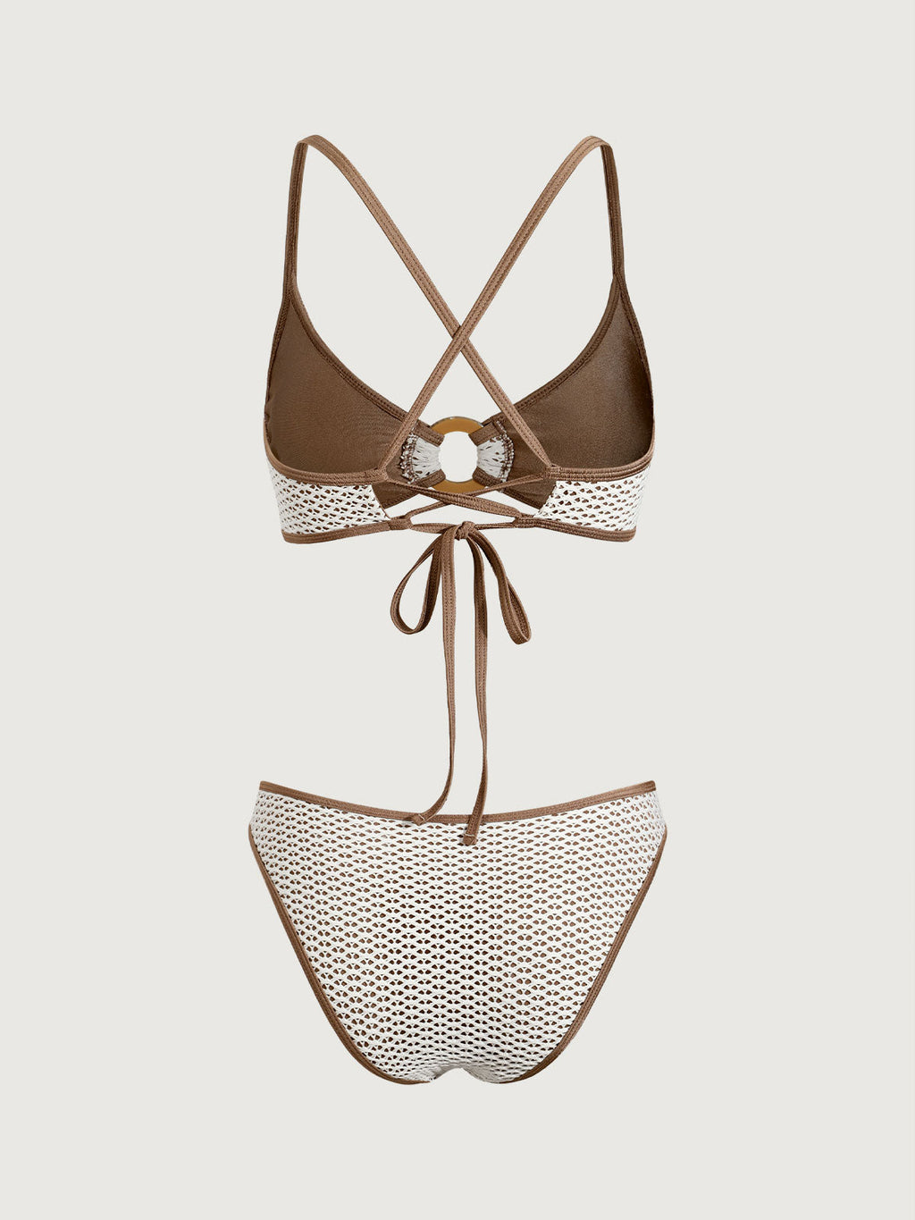 Conjunto de bikini marrón con aros en contraste
