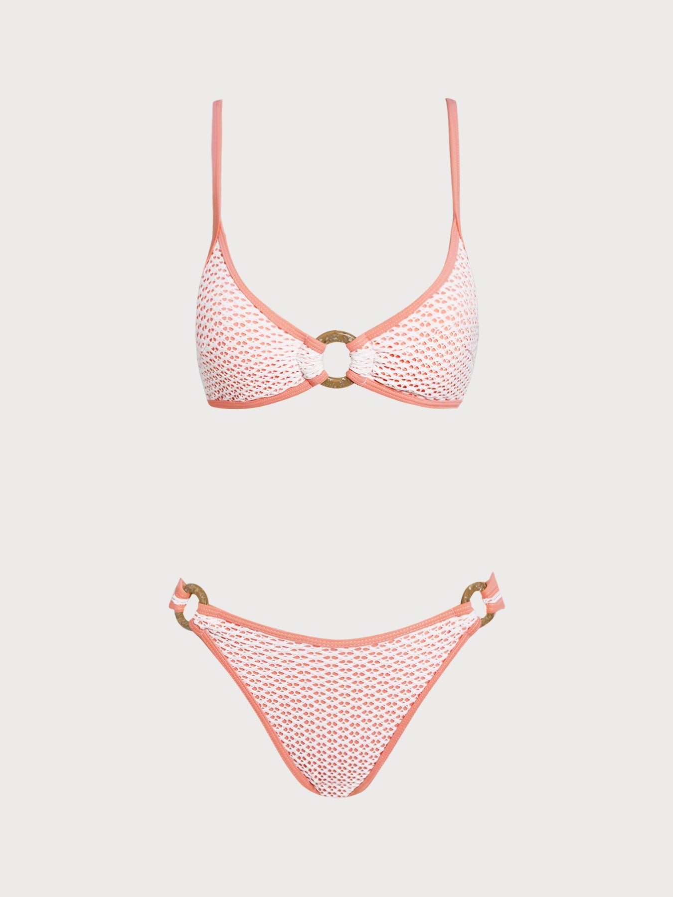 Conjunto de bikini marrón con aros en contraste