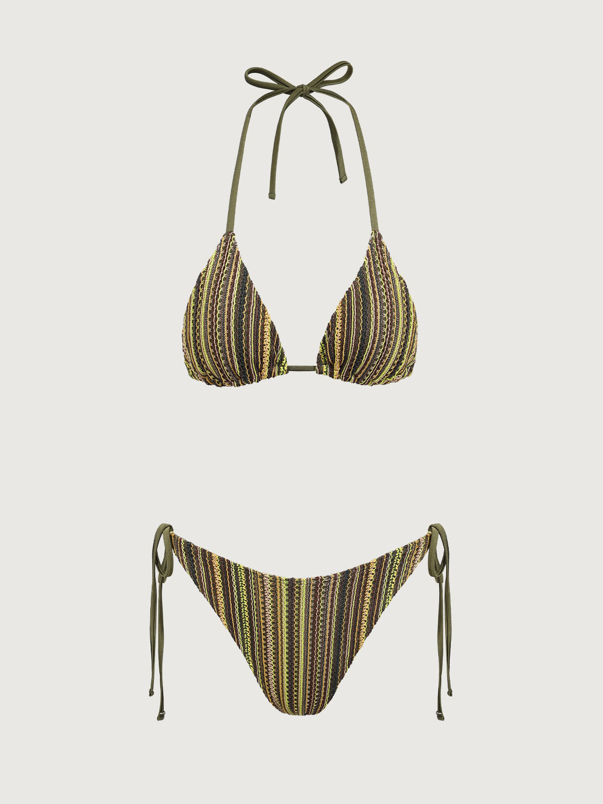 Conjunto de bikini halter de malla vintage verde