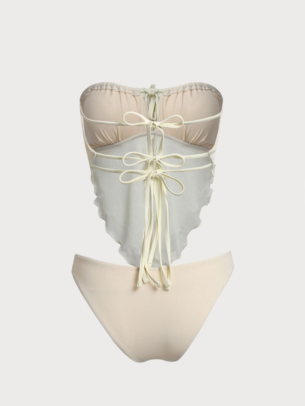 Conjunto de tankini fruncido de malla color blanco roto