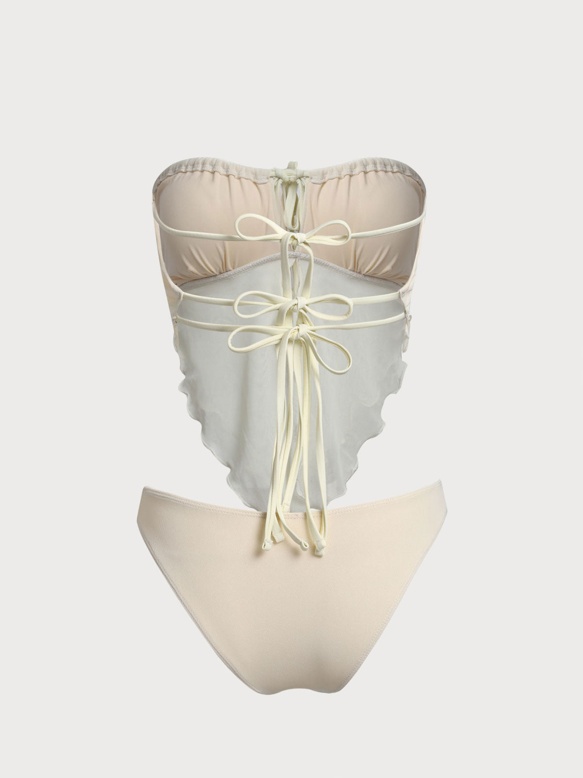 Conjunto de tankini fruncido de malla color blanco roto