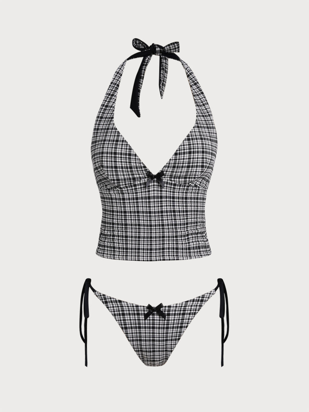 Conjunto de tankini de punto negro a cuadros