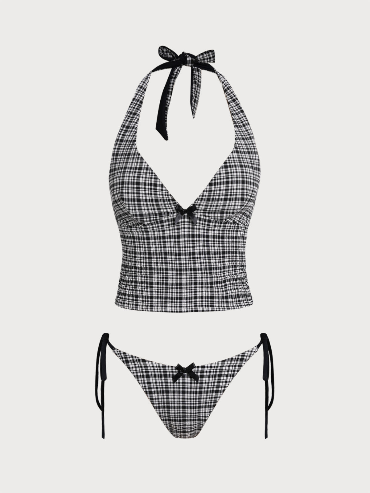 Conjunto de tankini de punto negro a cuadros