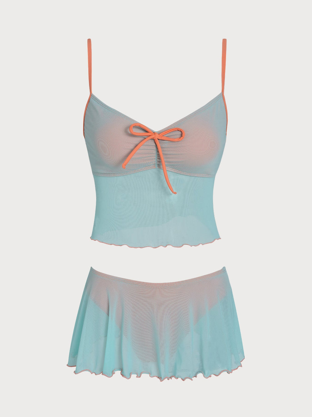 Conjunto de tankini con falda transparente de contraste verde