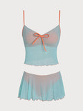 Conjunto de tankini con falda transparente de contraste verde
