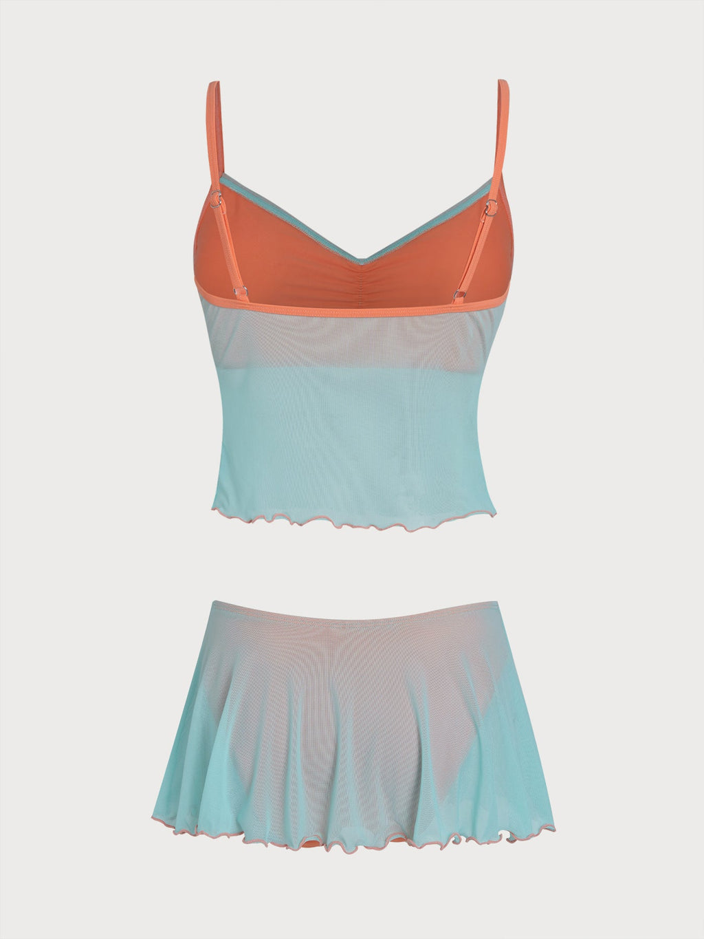 Conjunto de tankini con falda transparente de contraste verde