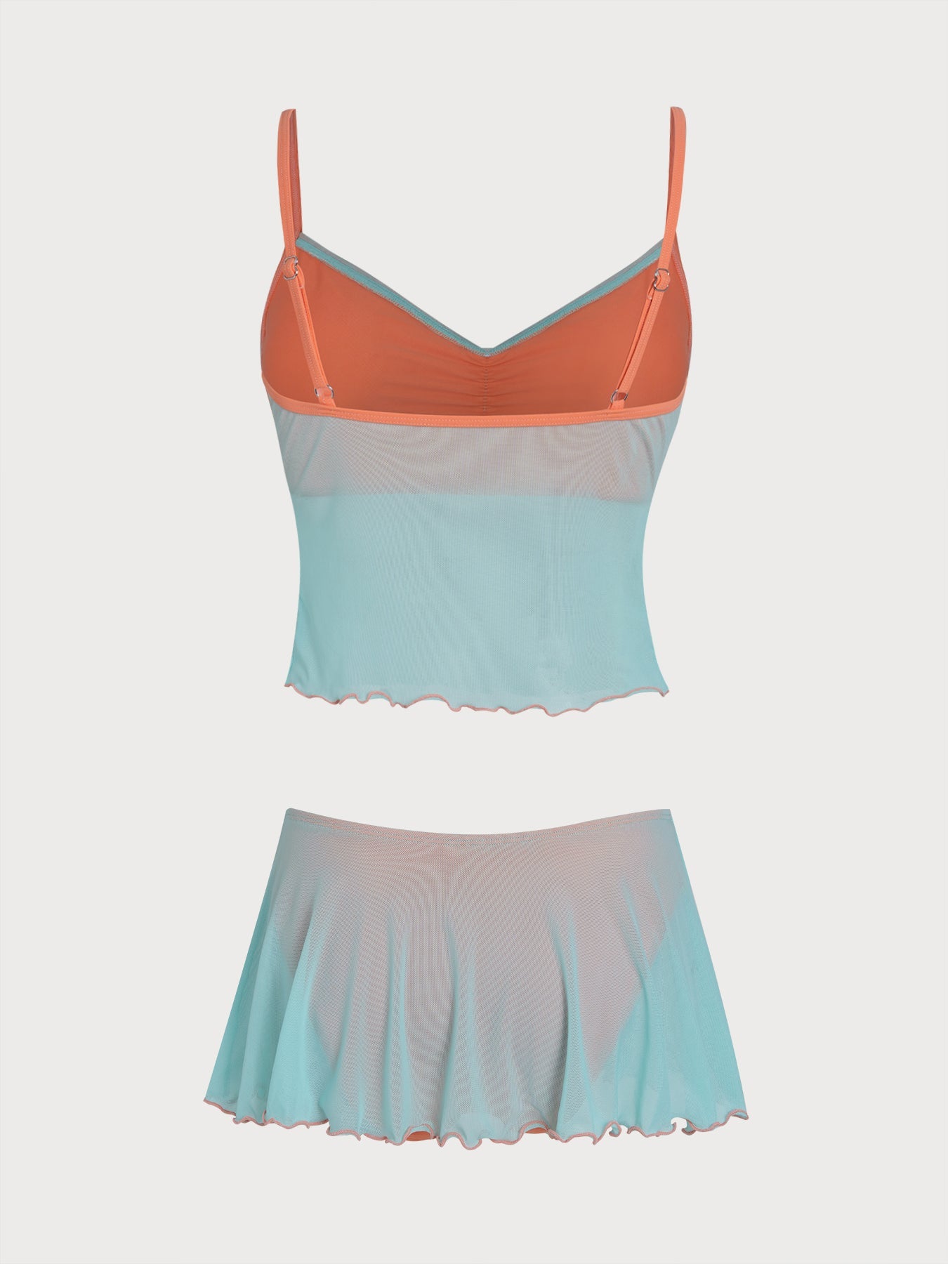 Conjunto de tankini con falda transparente de contraste verde