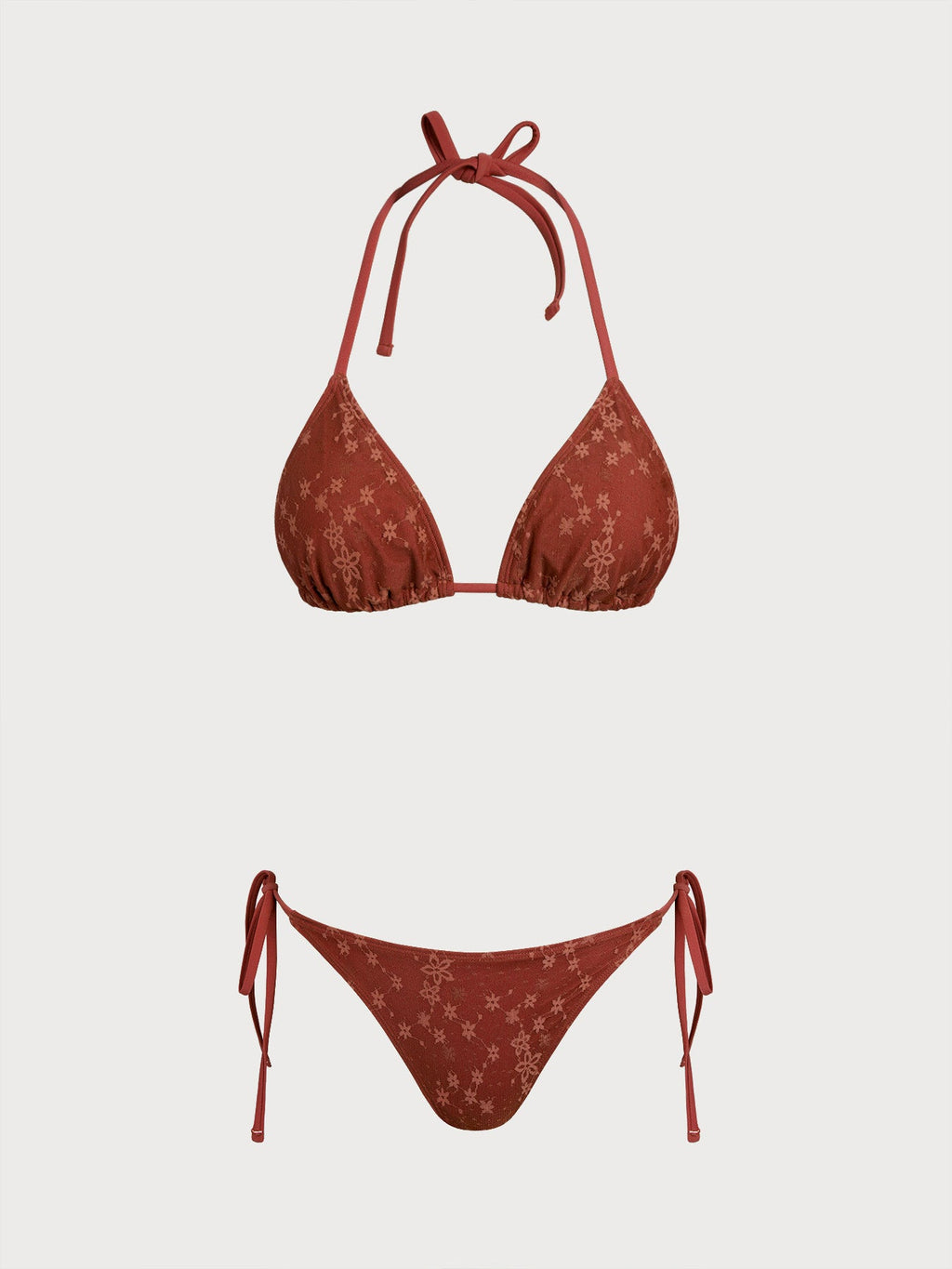 Conjunto de bikini de encaje con flores rojas