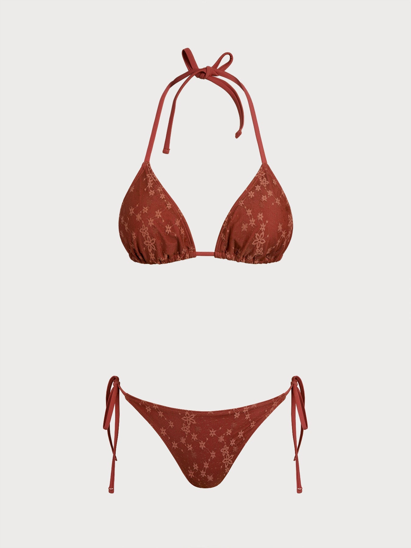 Conjunto de bikini de encaje con flores rojas