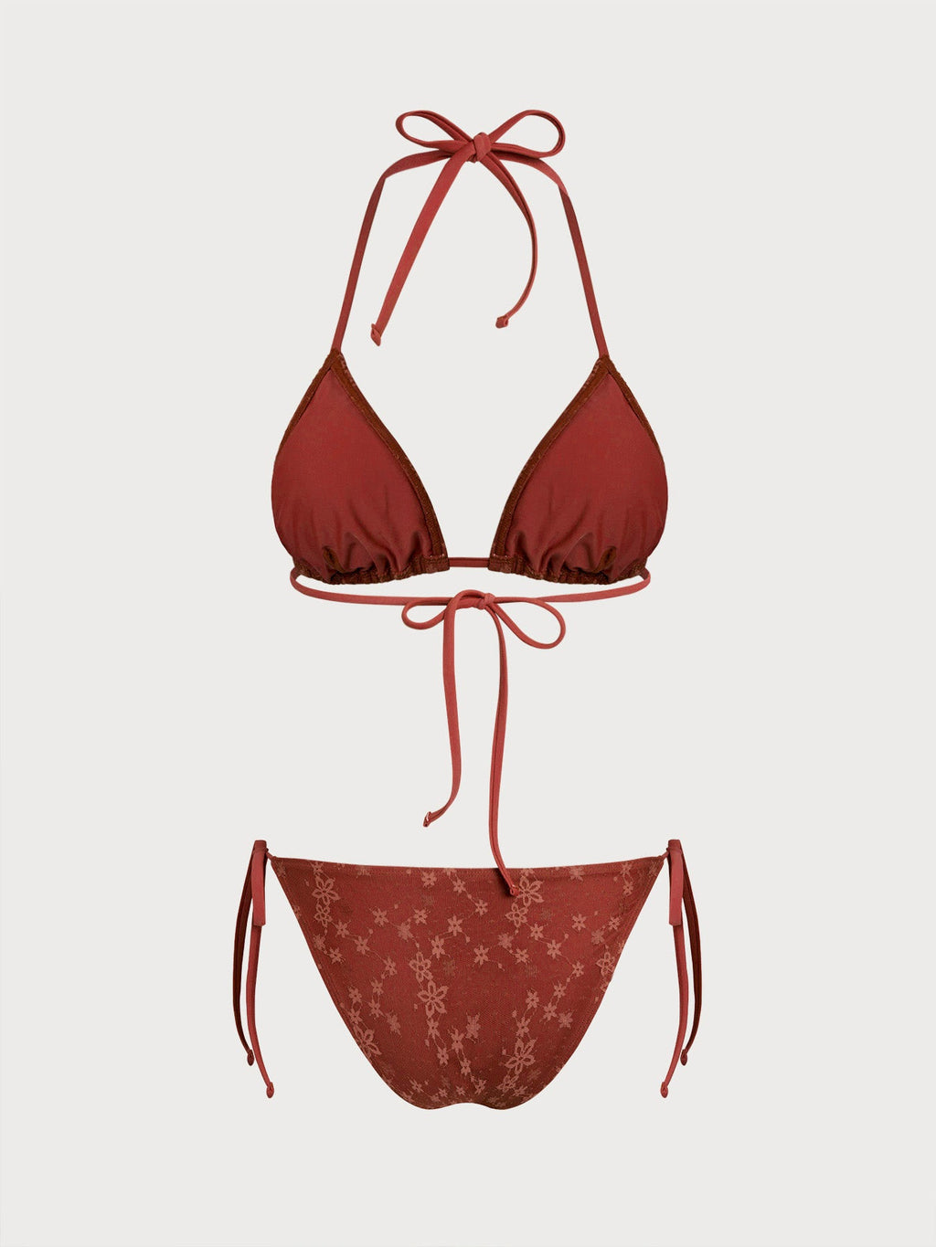 Conjunto de bikini de encaje con flores rojas