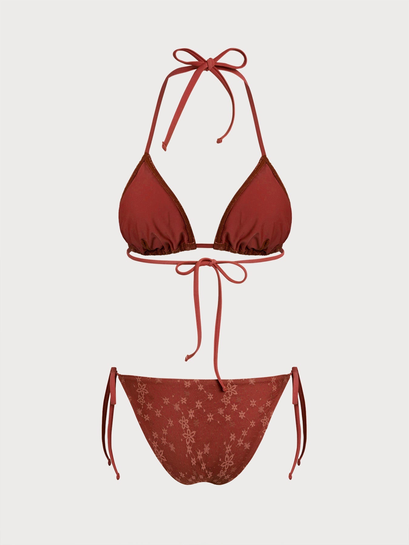 Conjunto de bikini de encaje con flores rojas