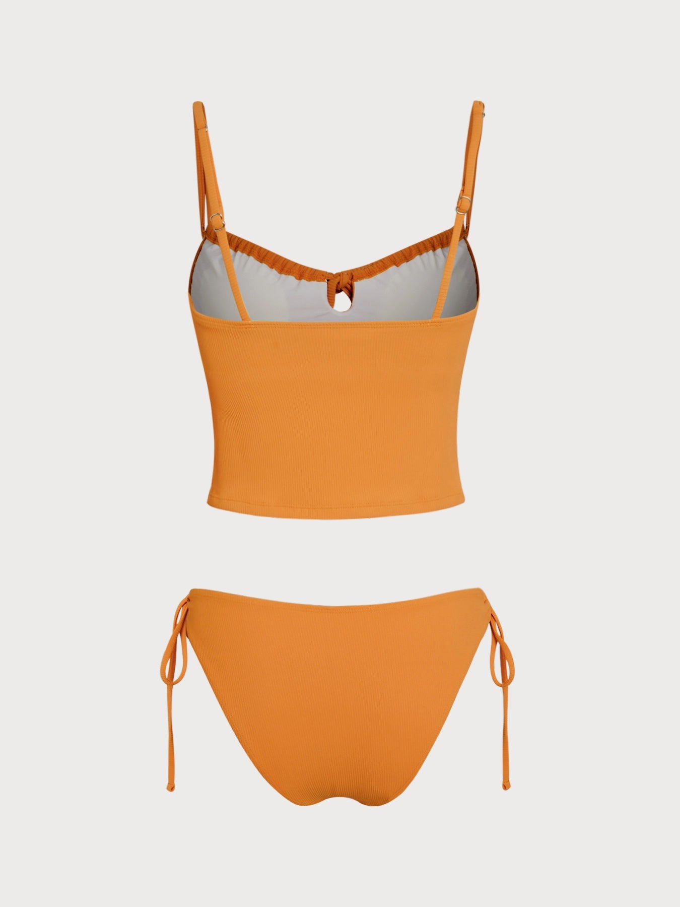 Conjunto de tankini con lazo frontal y rayas naranjas
