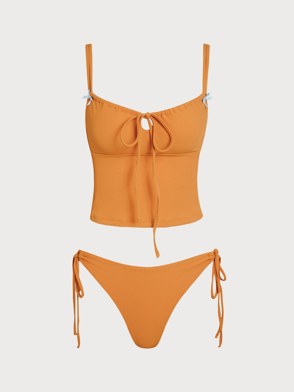 Conjunto de tankini con lazo frontal y rayas naranjas