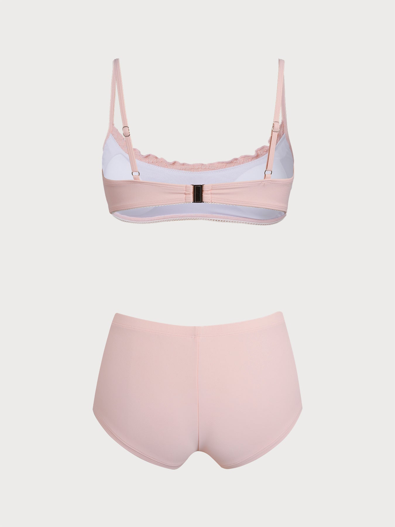 Conjunto de bikini corto con volantes y patchwork en rosa Bean