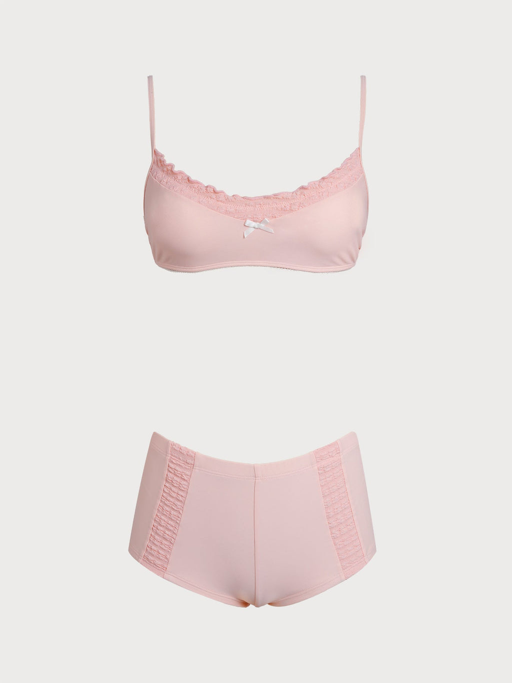 Conjunto de bikini corto con volantes y patchwork en rosa Bean