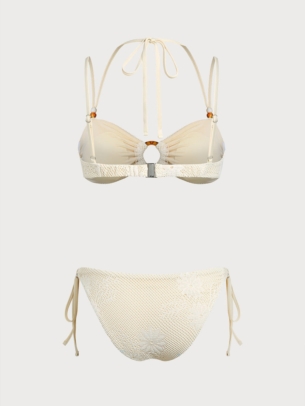 Conjunto de bikini floral beige con aro en forma de O
