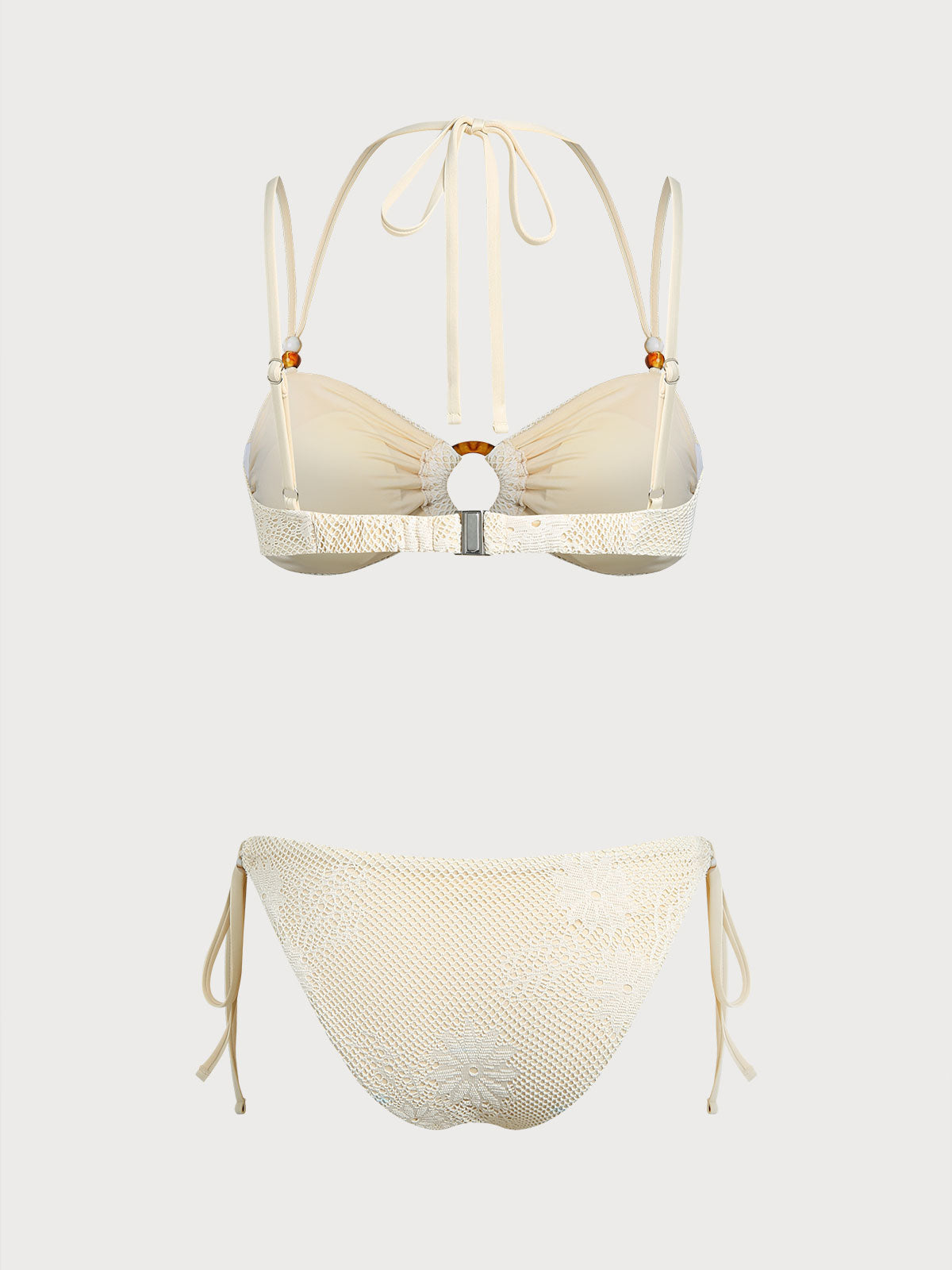 Conjunto de bikini floral beige con aro en forma de O